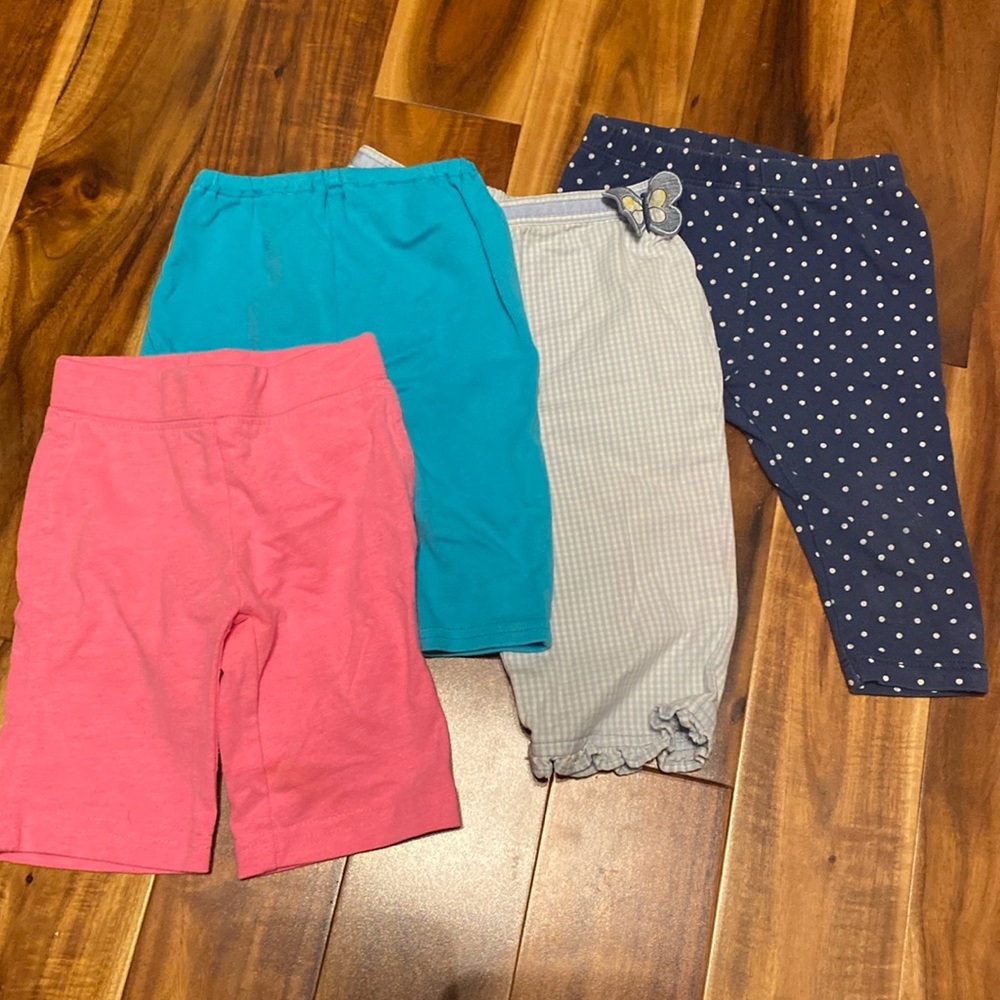 Girl’s 3-6 months Lightweight Pants Bundle: 3 Leggings & 1 Cotton Check Pants
